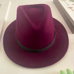Burgundy handmade felt wide brim fedora festival hat